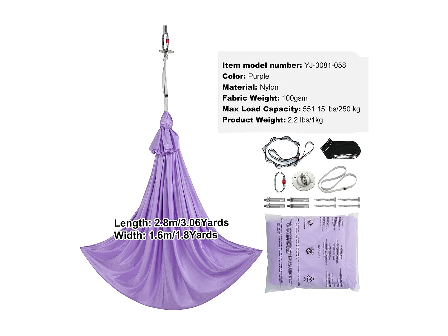 Hamac de Yoga SucceBuy pour Enfants Ayant des Besoins Spéciaux Balançoire Sensorielle pour Autisme Violet