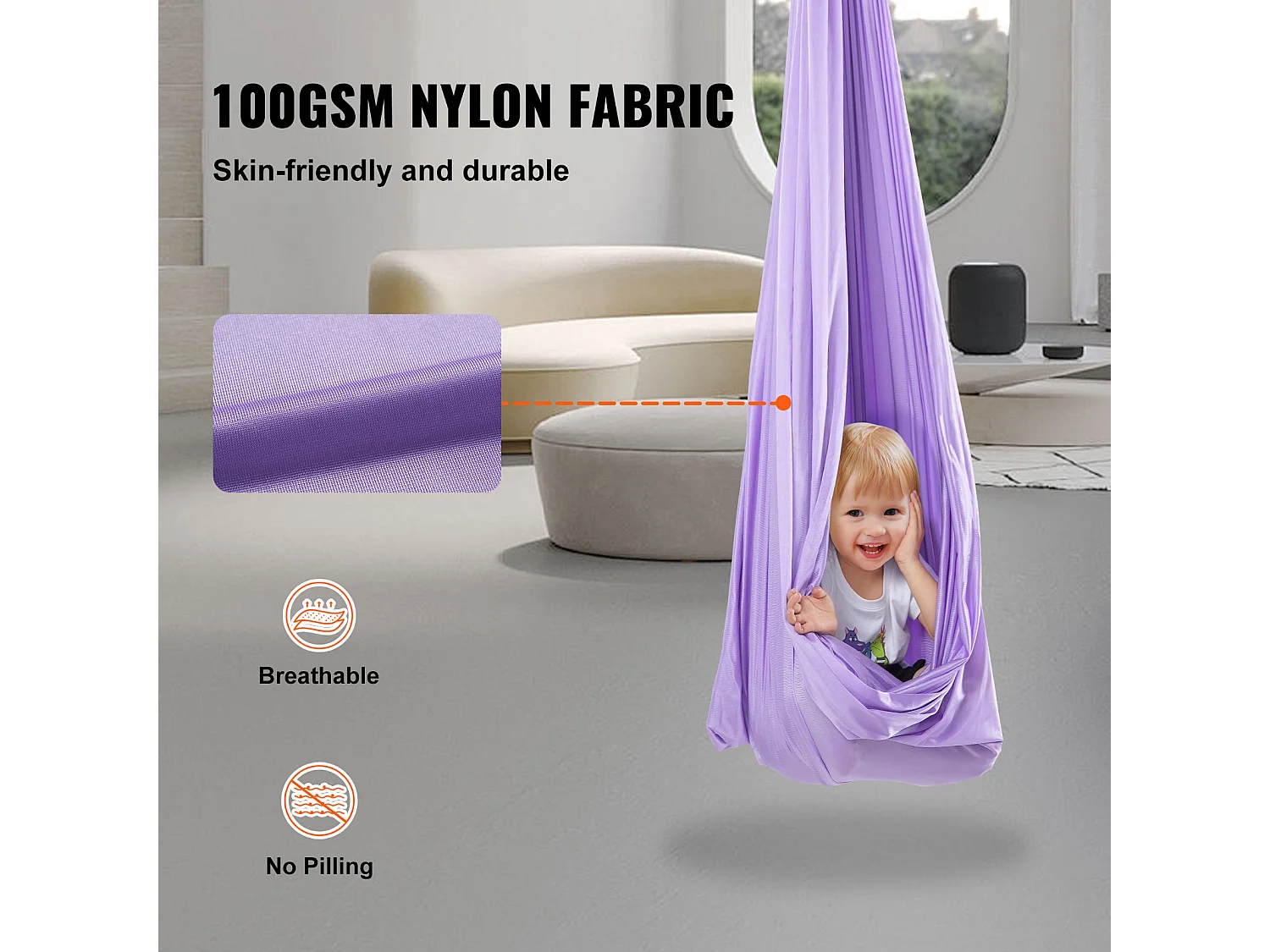 Hamac de Yoga SucceBuy pour Enfants Ayant des Besoins Spéciaux Balançoire Sensorielle pour Autisme Violet