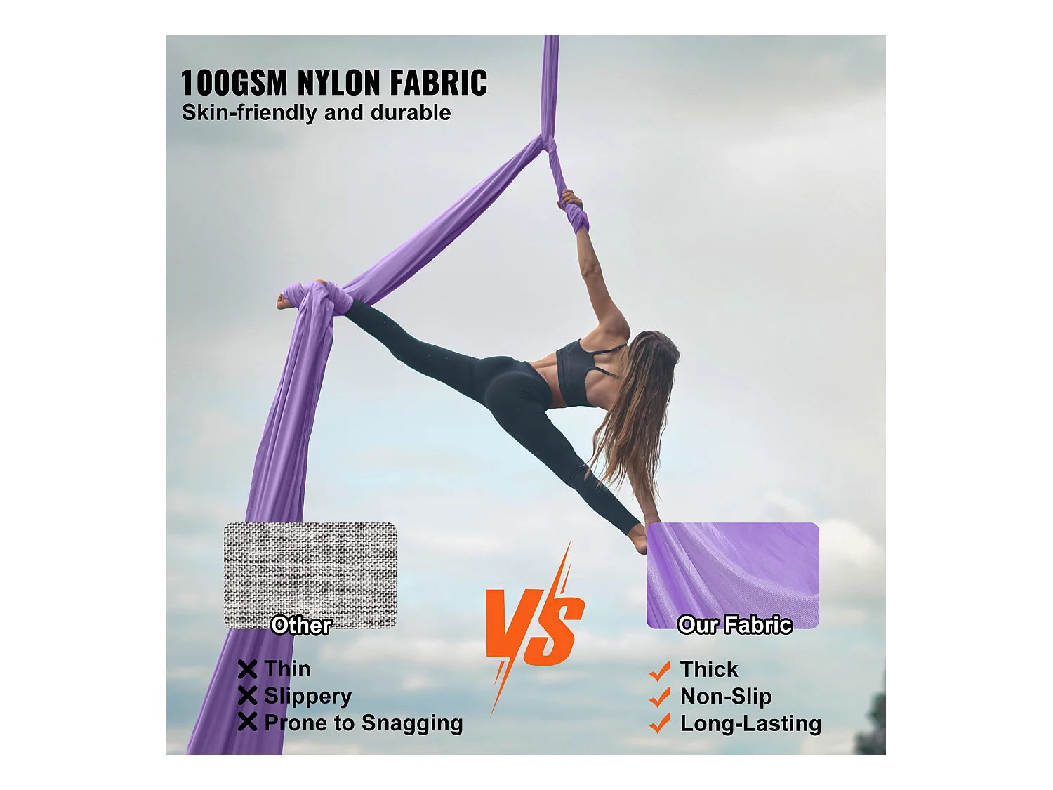 Hamaca de Yoga SucceBuy, Hamaca e Balanço de Yoga Aéreo, 4,4 m, em Nylon, para Suspender, Inversão, para Musculação, Fitness, Roxo