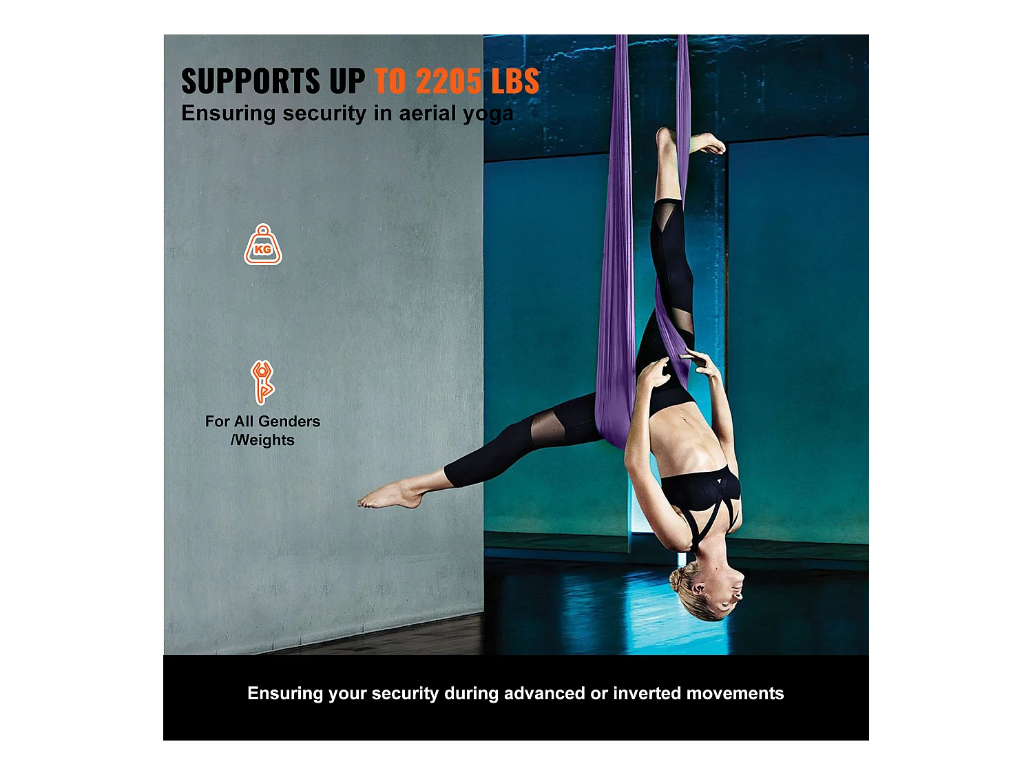 Hamaca de Yoga SucceBuy, Hamaca e Balanço de Yoga Aéreo, 4,4 m, em Nylon, para Suspender, Inversão, para Musculação, Fitness, Roxo