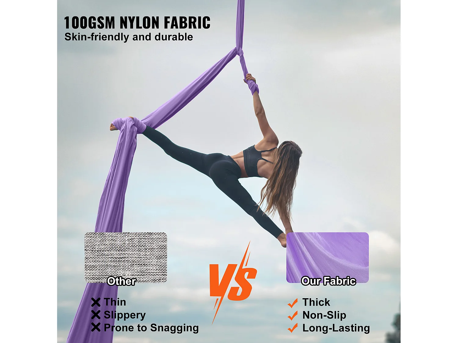 Yogahammock SucceBuy, Hammock en Lucht-Yoga-Schommel, 4,4 m, in Nylon, te Op hangen, Inversie, voor Spieropbouw, Fitness, Viool