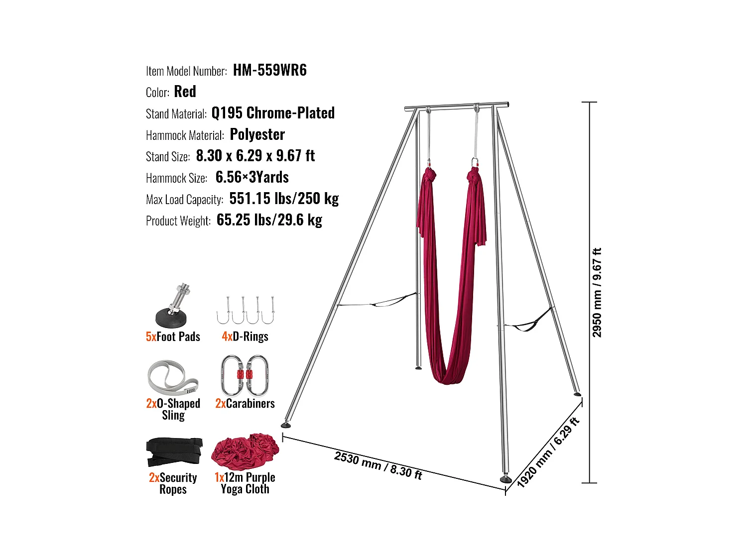 Hamac de Yoga SucceBuy, Cadre de Yoga Aérien et Hamac de Yoga, Charge de 250 kg, Hamac en Soie Aérienne, Rouge