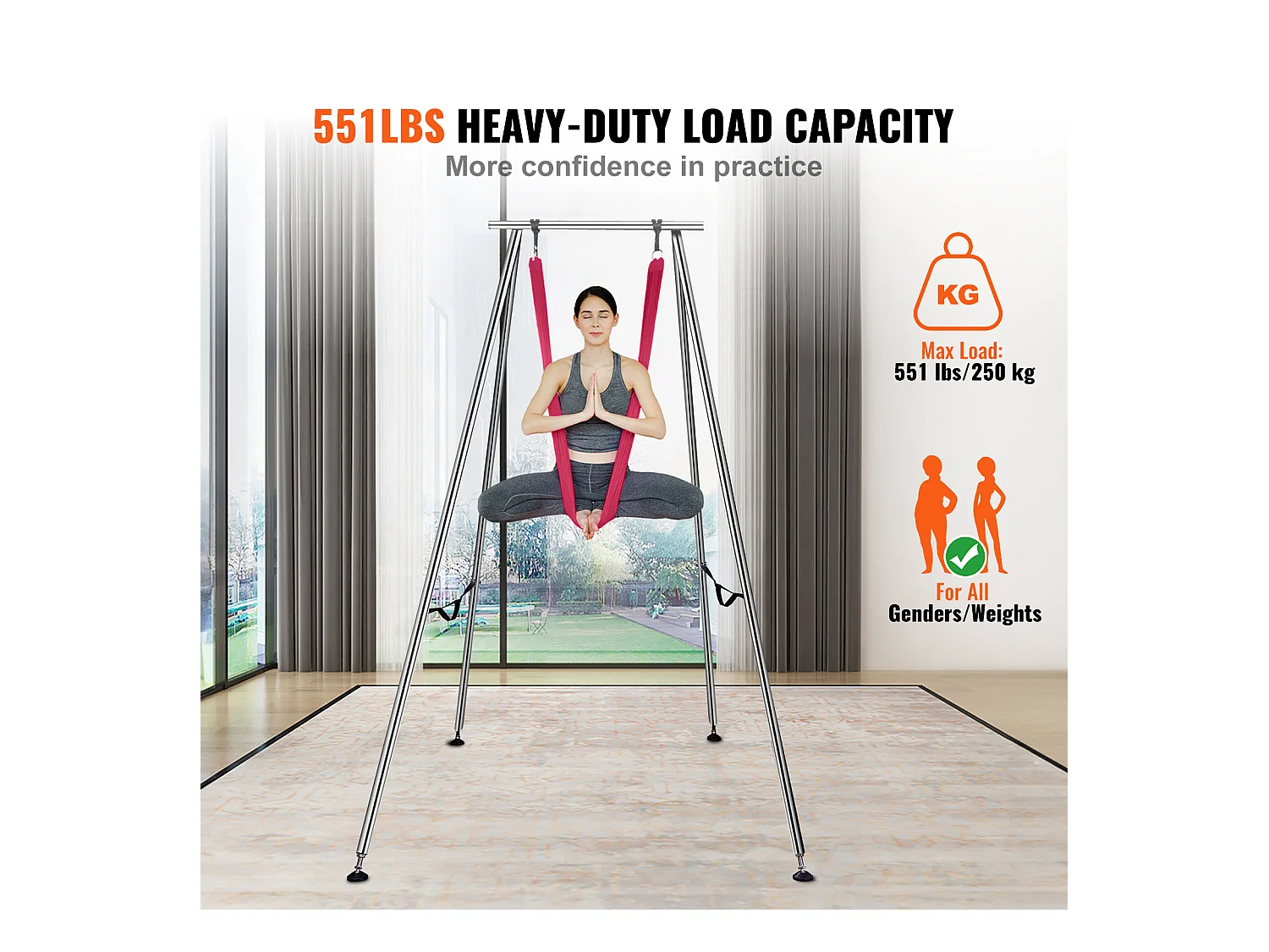 Hamac de Yoga SucceBuy, Cadre de Yoga Aérien et Hamac de Yoga, Charge de 250 kg, Hamac en Soie Aérienne, Rouge