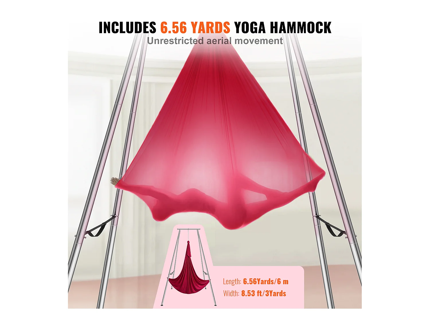 Hamac de Yoga SucceBuy, Cadre de Yoga Aérien et Hamac de Yoga, Charge de 250 kg, Hamac en Soie Aérienne, Rouge