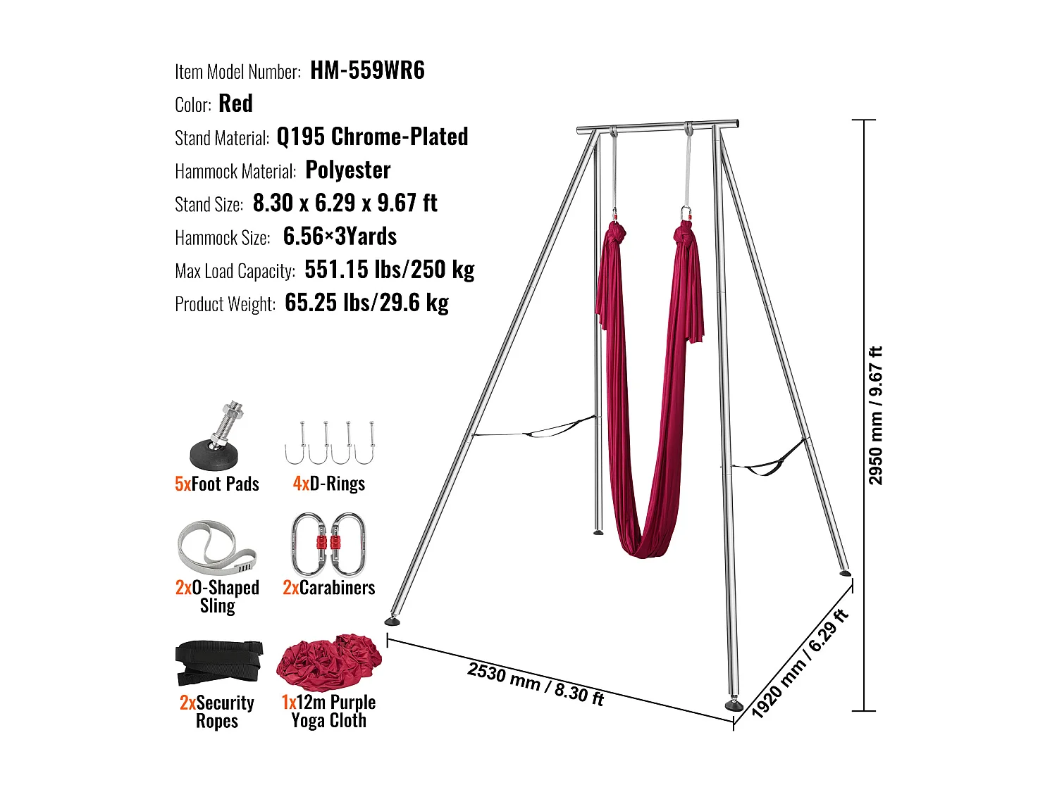 Hamac de Yoga SucceBuy, Cadre de Yoga Aérien et Hamac de Yoga, Charge de 250 kg, Hamac en Soie Aérienne, Rouge