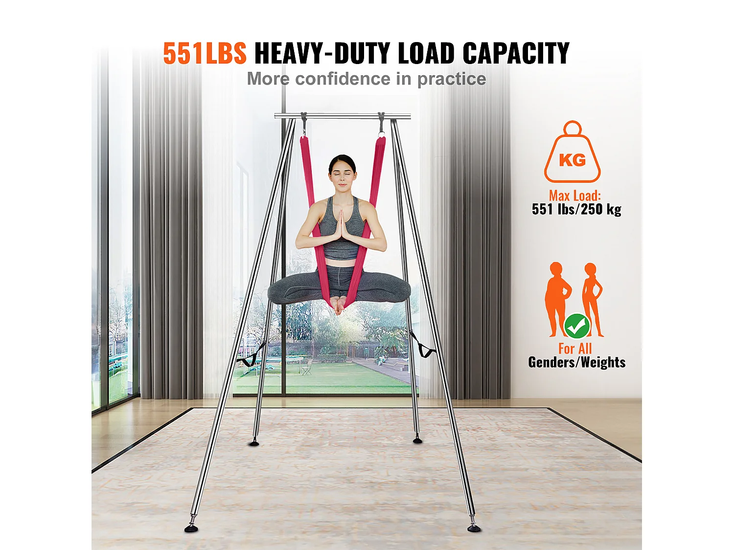 Hamac de Yoga SucceBuy, Cadre de Yoga Aérien et Hamac de Yoga, Charge de 250 kg, Hamac en Soie Aérienne, Rouge