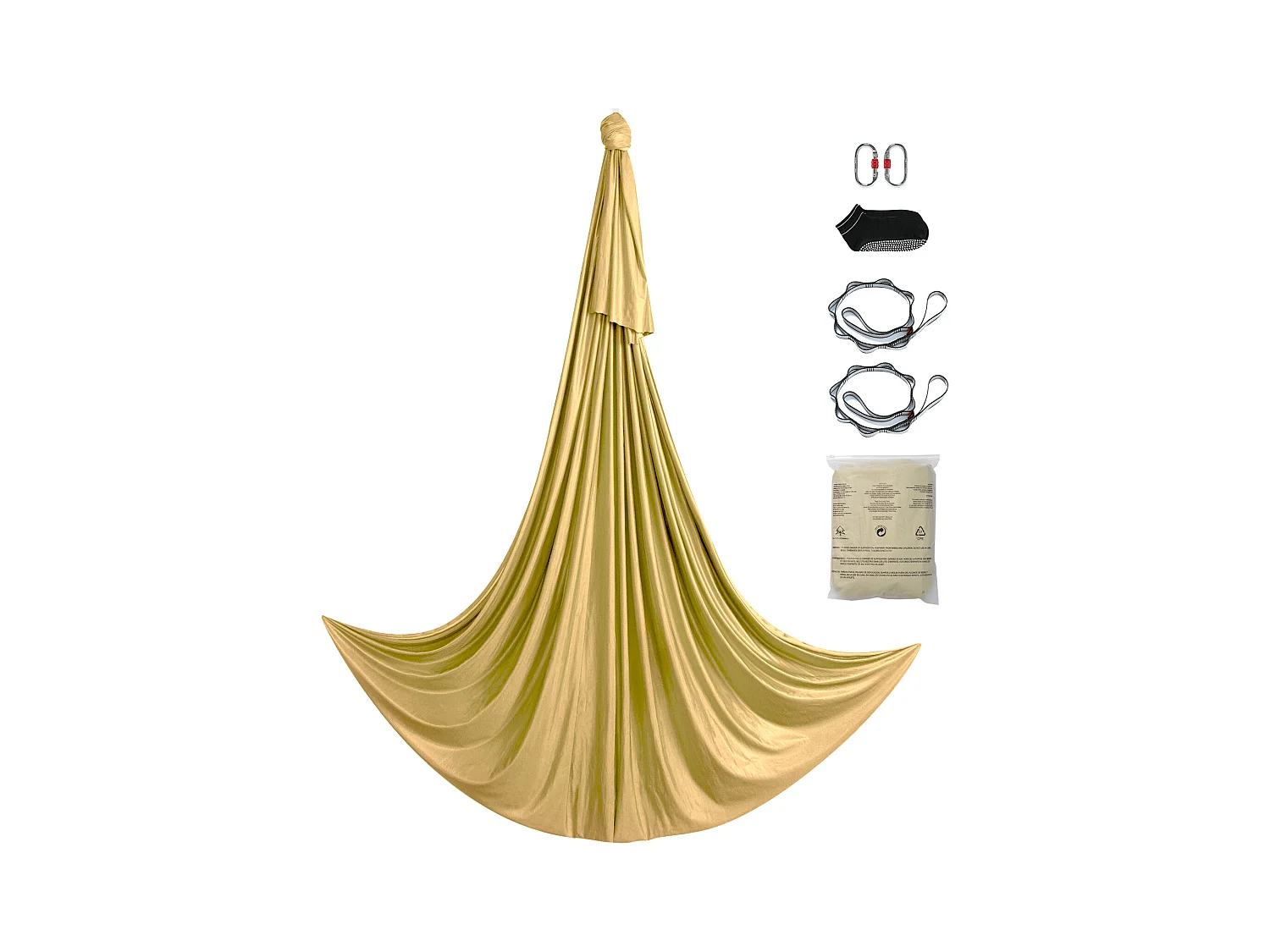 Hamac de Yoga SucceBuy, Hamac et Balançoire de Yoga Aérien, 4,4 m, Nylon, Doré, Kit d'Inversion de Remise en Forme, pour Musculation, Fitness