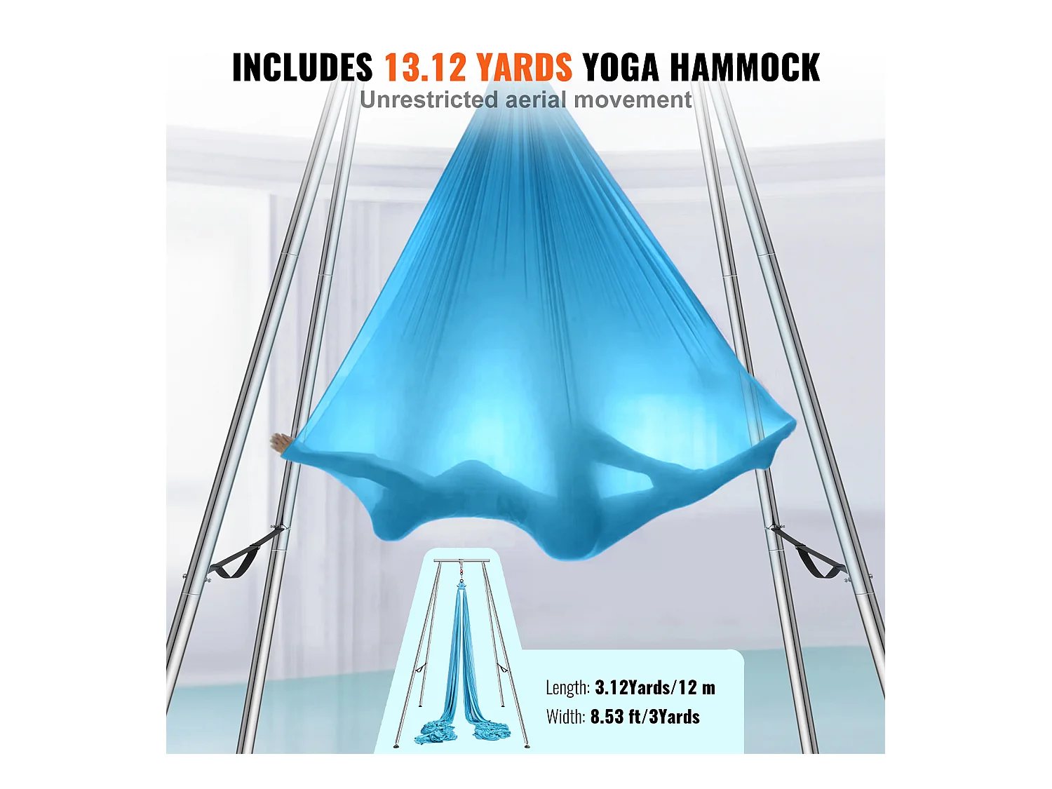 Hamac de Yoga SucceBuy, Cadre et Hamac de Yoga Aérien, Charge de 250 kg, Kit de Hamac Aérien, pour le Yoga Intérieur et Extérieur, Bleu