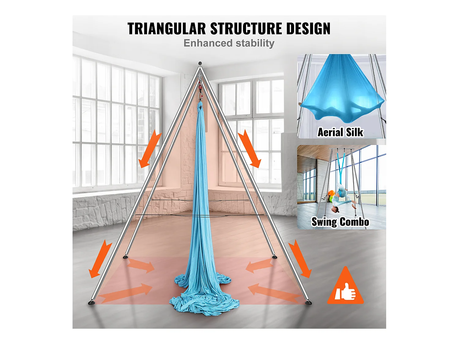 Hamac de Yoga SucceBuy, Cadre et Hamac de Yoga Aérien, Charge de 250 kg, Kit de Hamac Aérien, pour le Yoga Intérieur et Extérieur, Bleu
