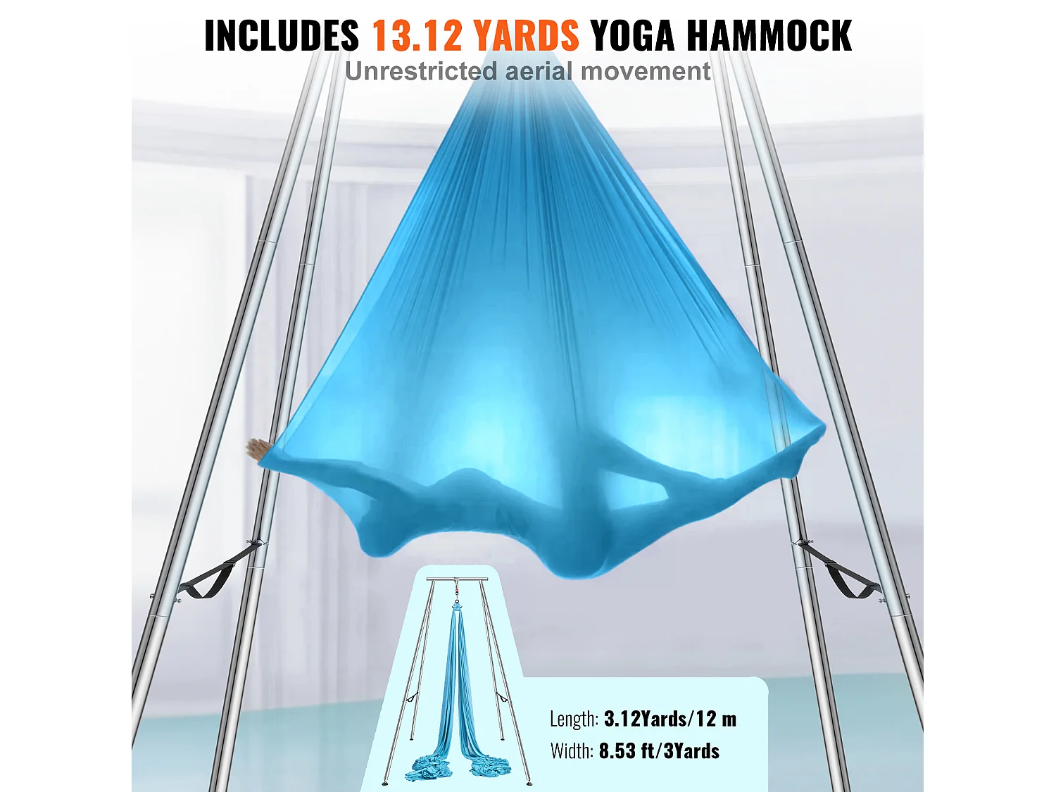Hamac de Yoga SucceBuy, Cadre et Hamac de Yoga Aérien, Charge de 250 kg, Kit de Hamac Aérien, pour le Yoga Intérieur et Extérieur, Bleu