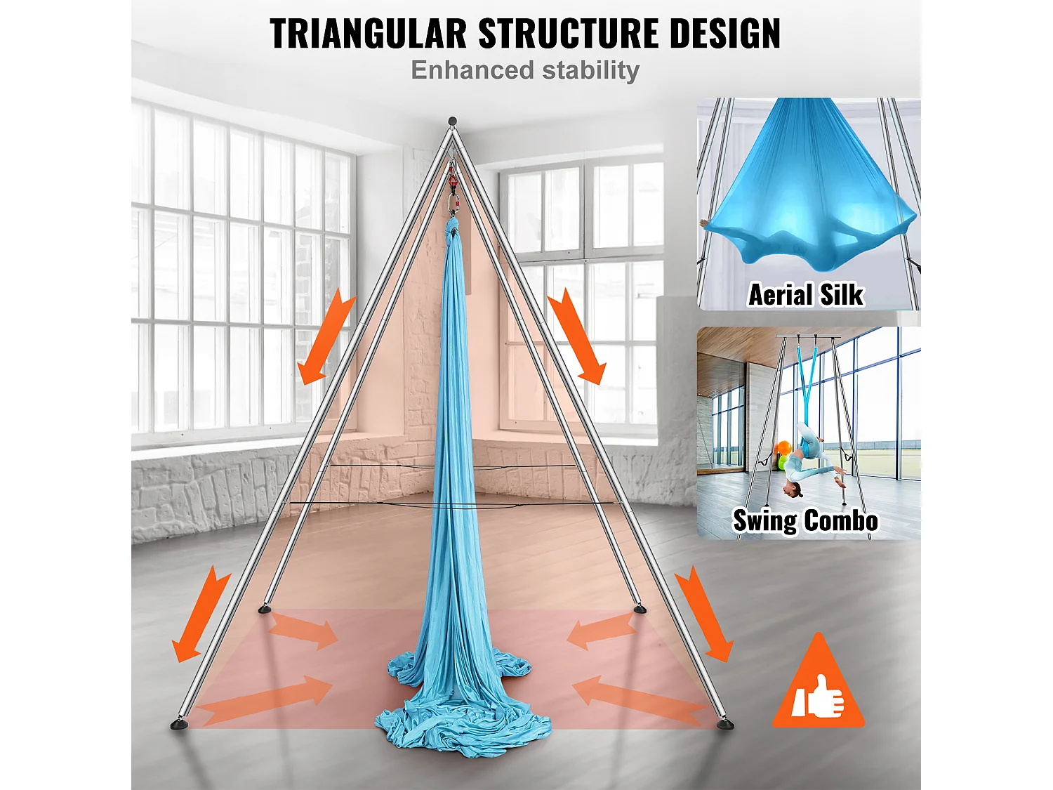 Hamac de Yoga SucceBuy, Cadre et Hamac de Yoga Aérien, Charge de 250 kg, Kit de Hamac Aérien, pour le Yoga Intérieur et Extérieur, Bleu