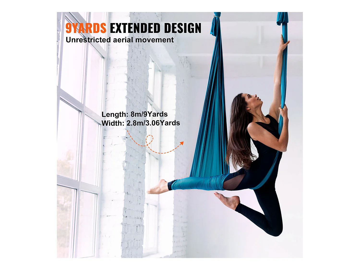 Hamac de Yoga SucceBuy, Balançoire Aérienne en Soie et Yoga, 8,7 m, Hamac Trapèze pour Inversion, en Soie Aérienne, Vert