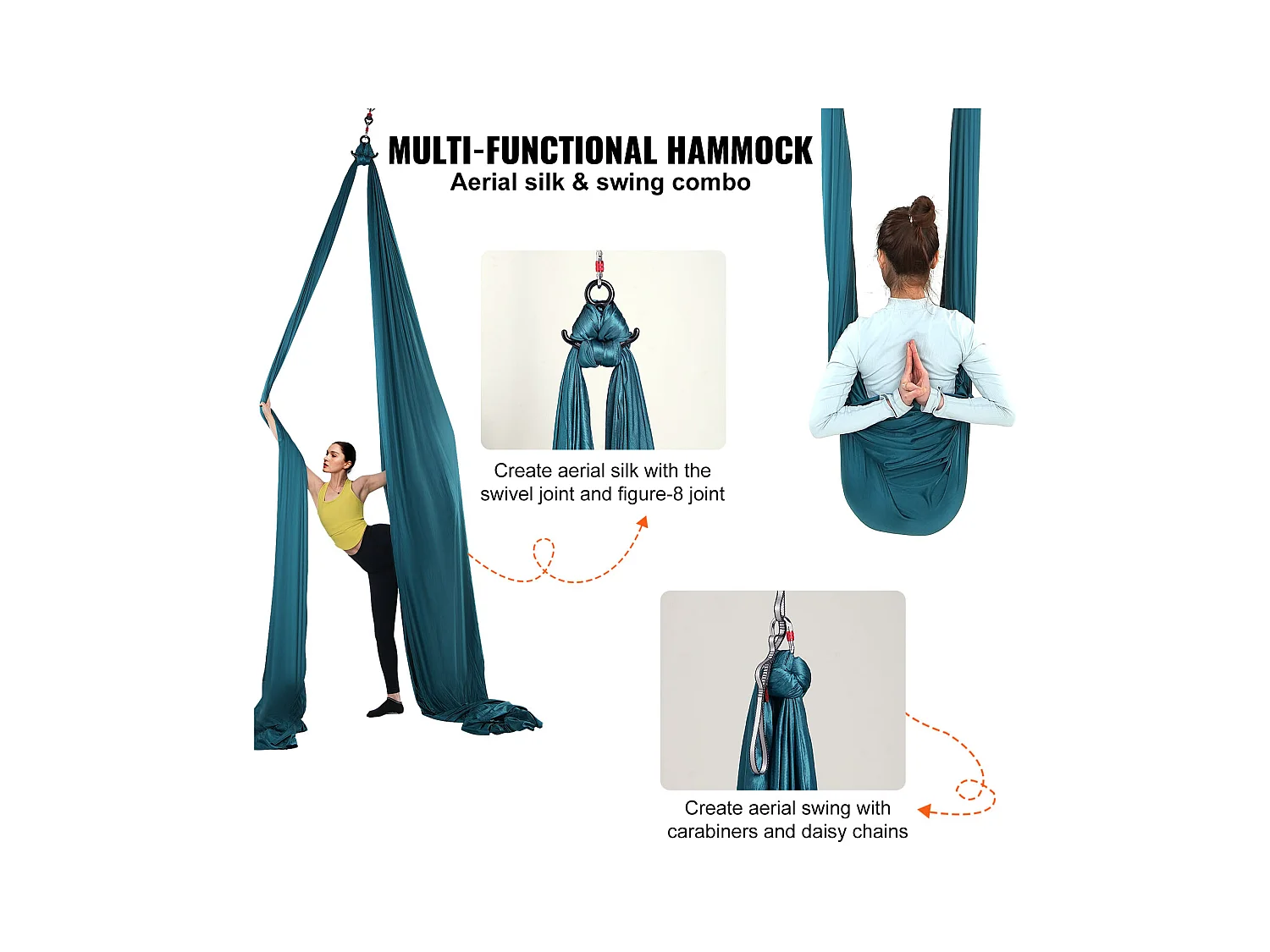 Hamac de Yoga SucceBuy, Balançoire Aérienne en Soie et Yoga, 8,7 m, Hamac Trapèze pour Inversion, en Soie Aérienne, Vert