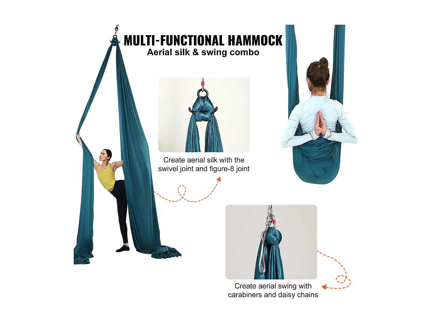 Hammock Yoga SucceBuy 8,7 m, Hammock Trapeze per Inversione, in Seta Aerea, Verde