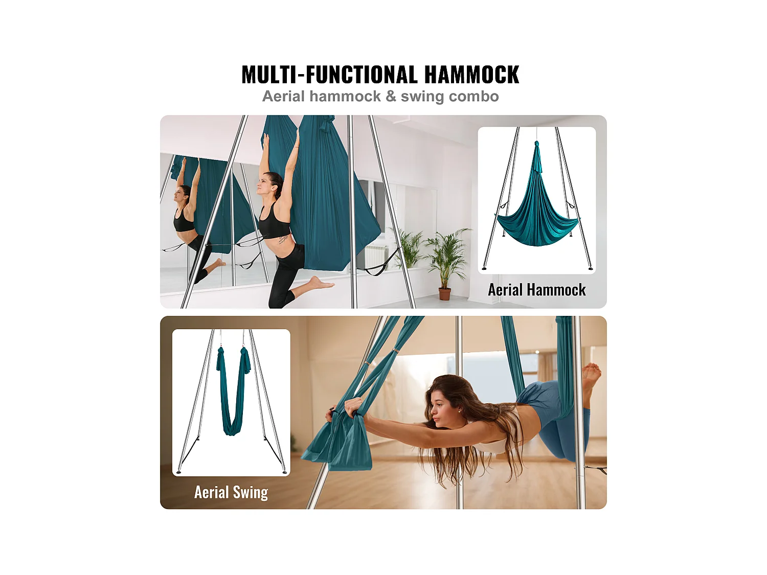 Hamac de Yoga SucceBuy, Cadre et Hamac de Yoga Aérien, Charge de 250 kg, avec Support de Balançoire de Yoga, Cadre Vert