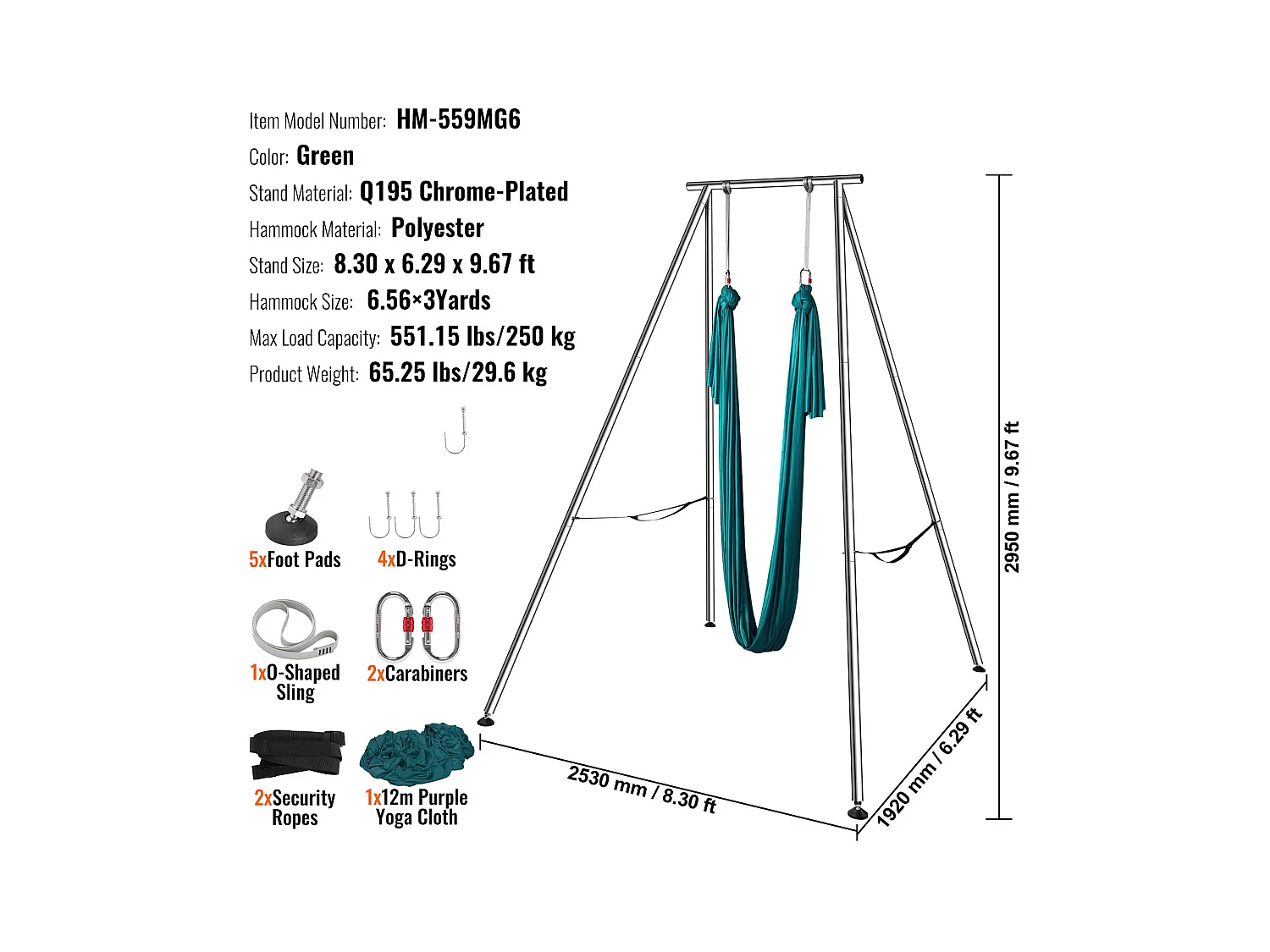 Yogahammock SucceBuy, Gestell und Luft-Yogahammock, Belastbarkeit von 250 kg, mit Yoga-Schaukelstütze, Grünes Gestell