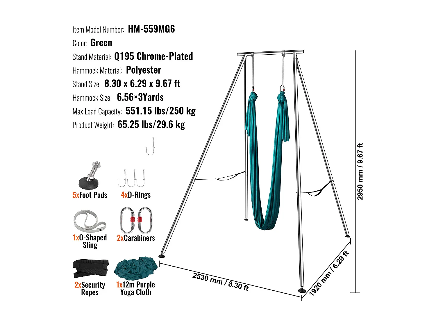 Hamac de Yoga SucceBuy, Cadre et Hamac de Yoga Aérien, Charge de 250 kg, avec Support de Balançoire de Yoga, Cadre Vert