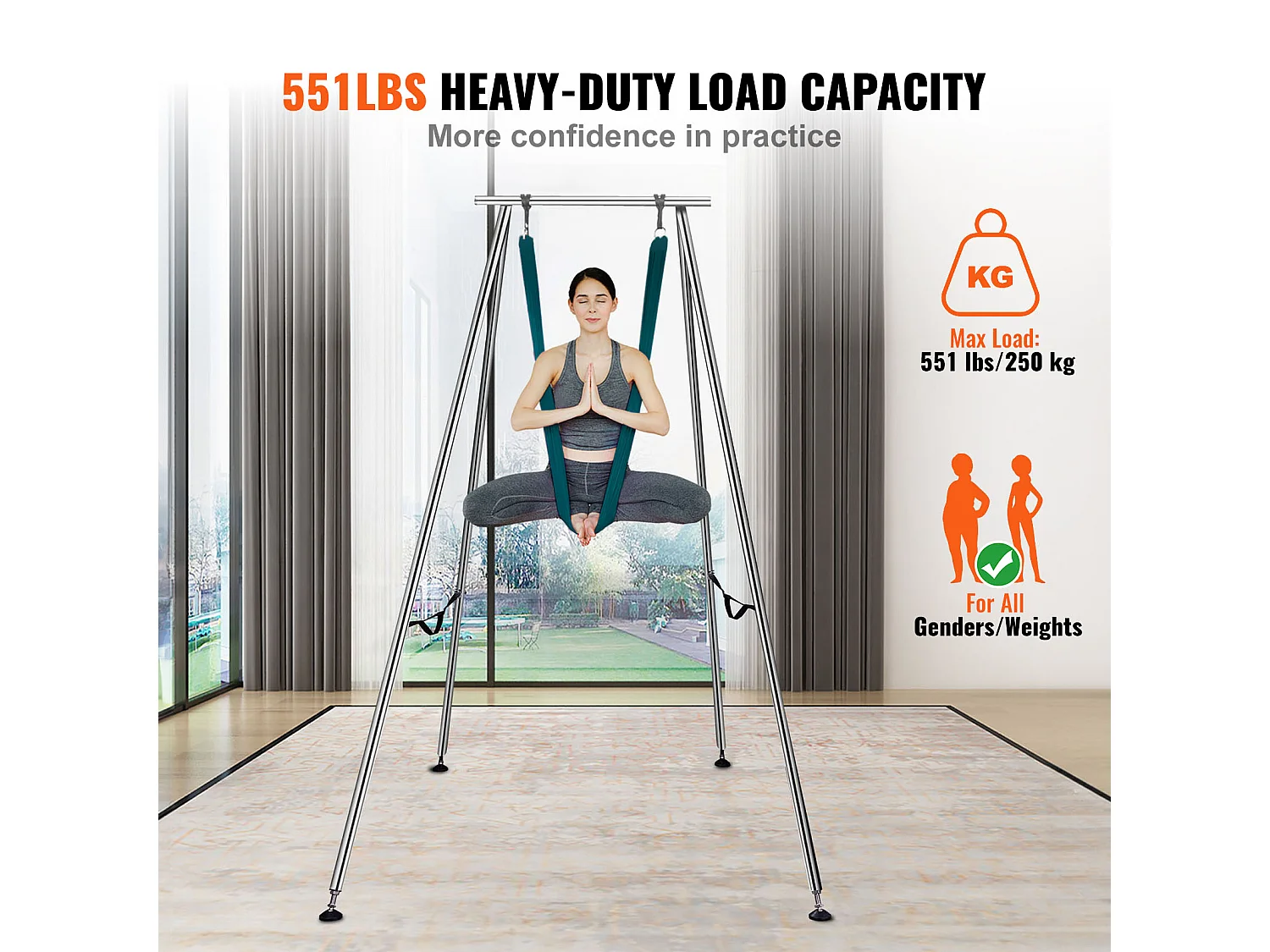 Hamac de Yoga SucceBuy, Cadre et Hamac de Yoga Aérien, Charge de 250 kg, avec Support de Balançoire de Yoga, Cadre Vert