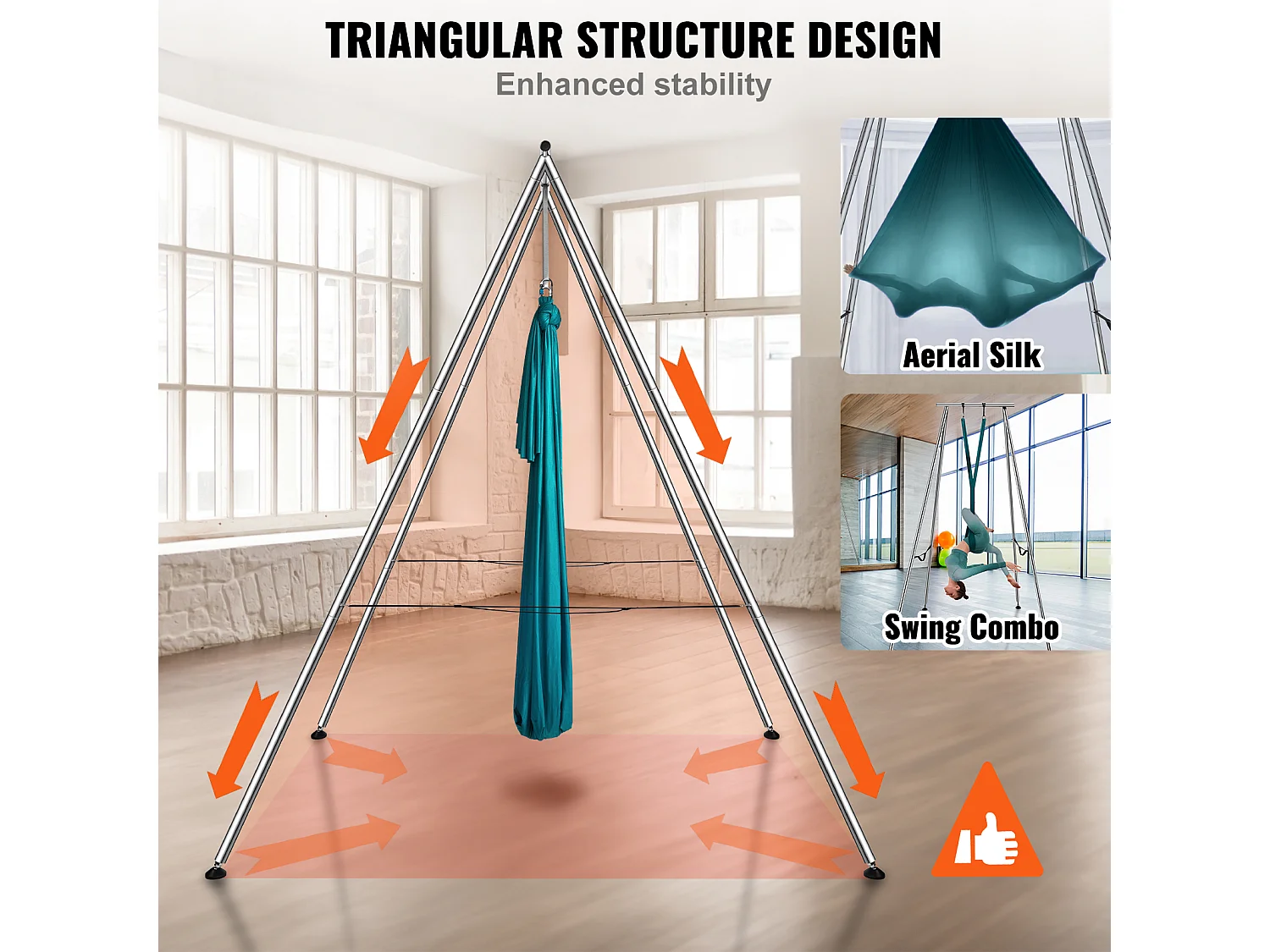 Hamac de Yoga SucceBuy, Cadre et Hamac de Yoga Aérien, Charge de 250 kg, avec Support de Balançoire de Yoga, Cadre Vert
