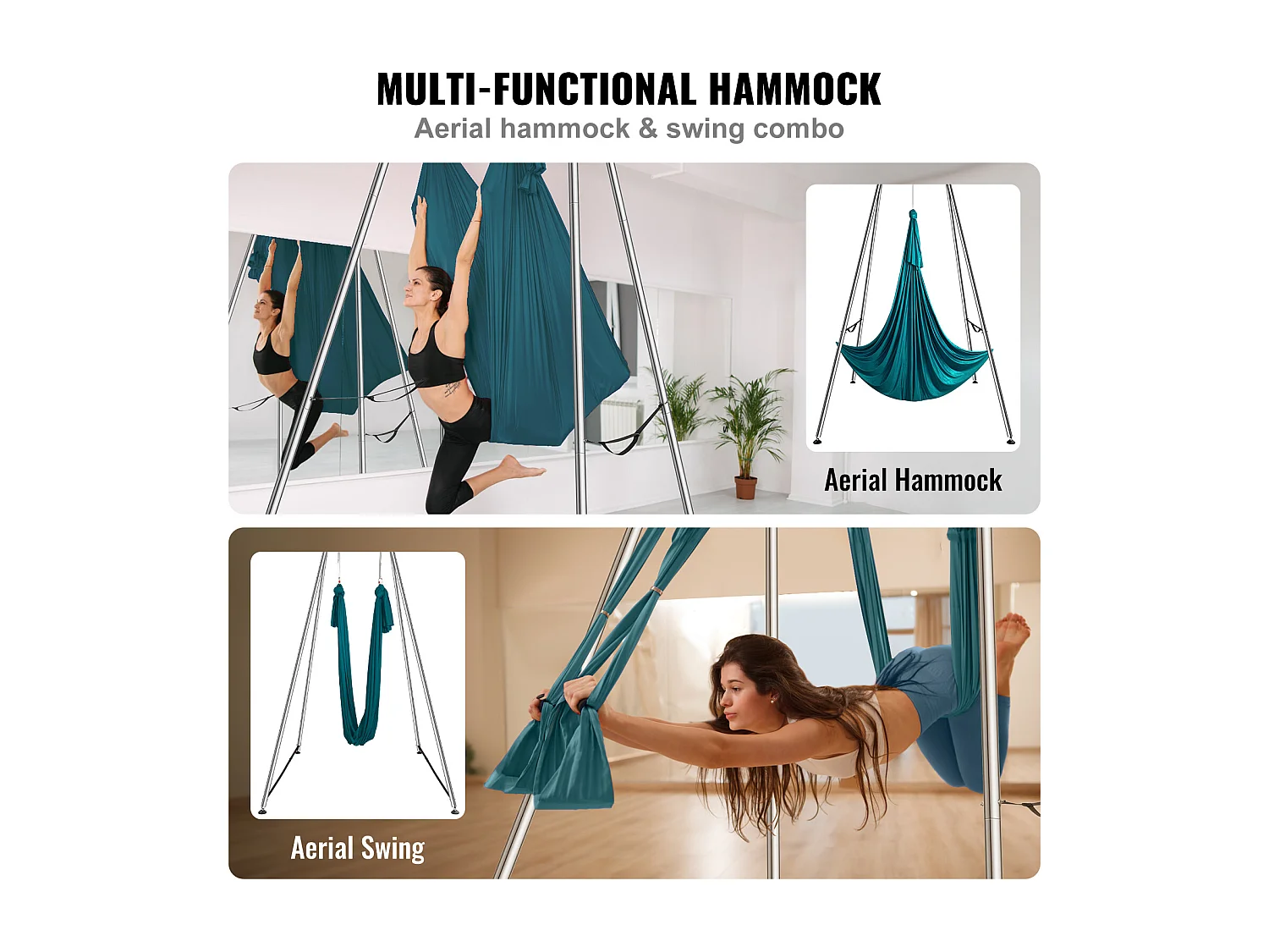 Hamac de Yoga SucceBuy, Cadre et Hamac de Yoga Aérien, Charge de 250 kg, avec Support de Balançoire de Yoga, Cadre Vert