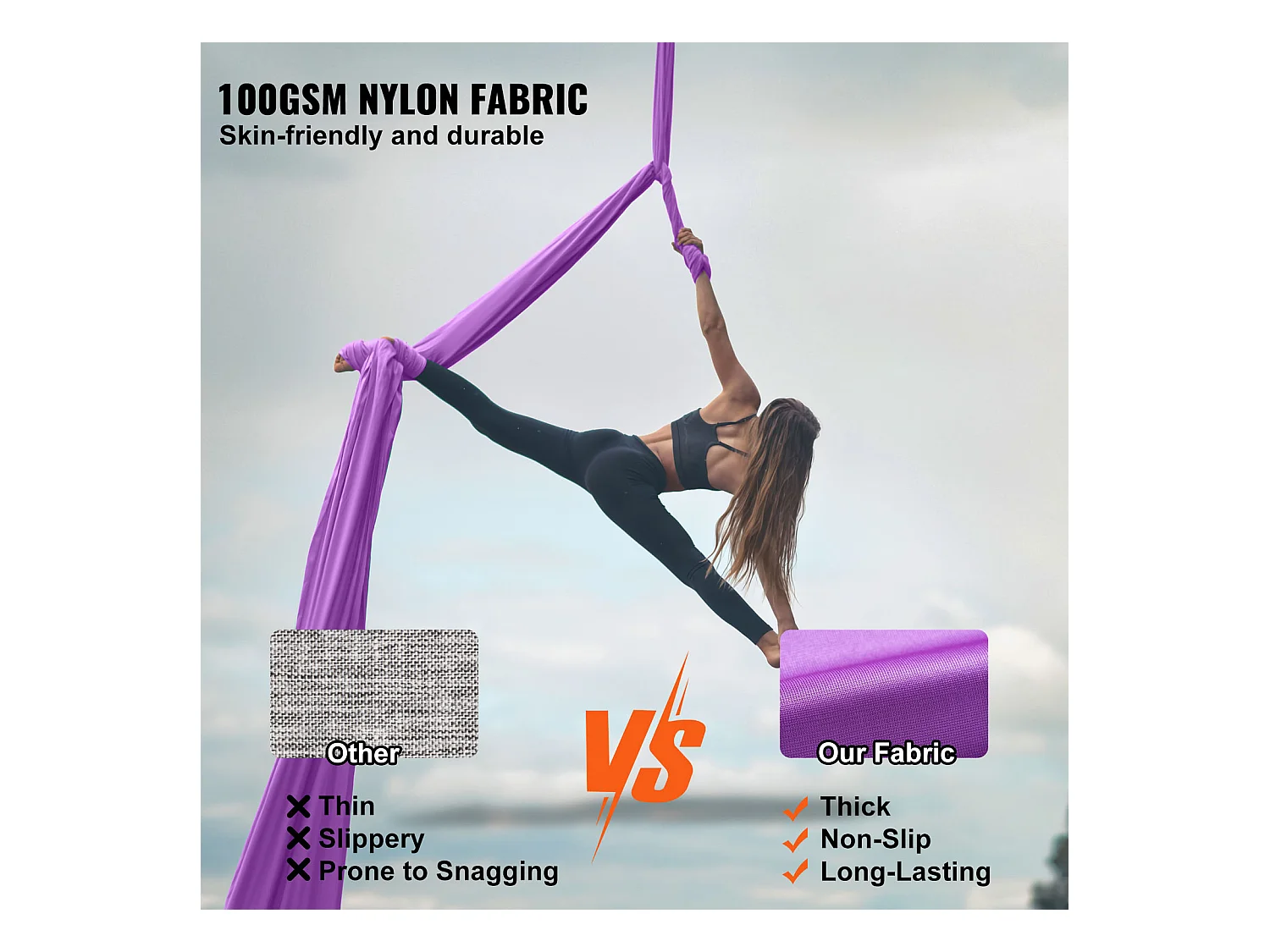 Hamac de Yoga SucceBuy, Balançoire Aérienne en Soie et Yoga, 8,7 m, Hamac Trapèze Inversion Fly, en Soie Aérienne, Violet