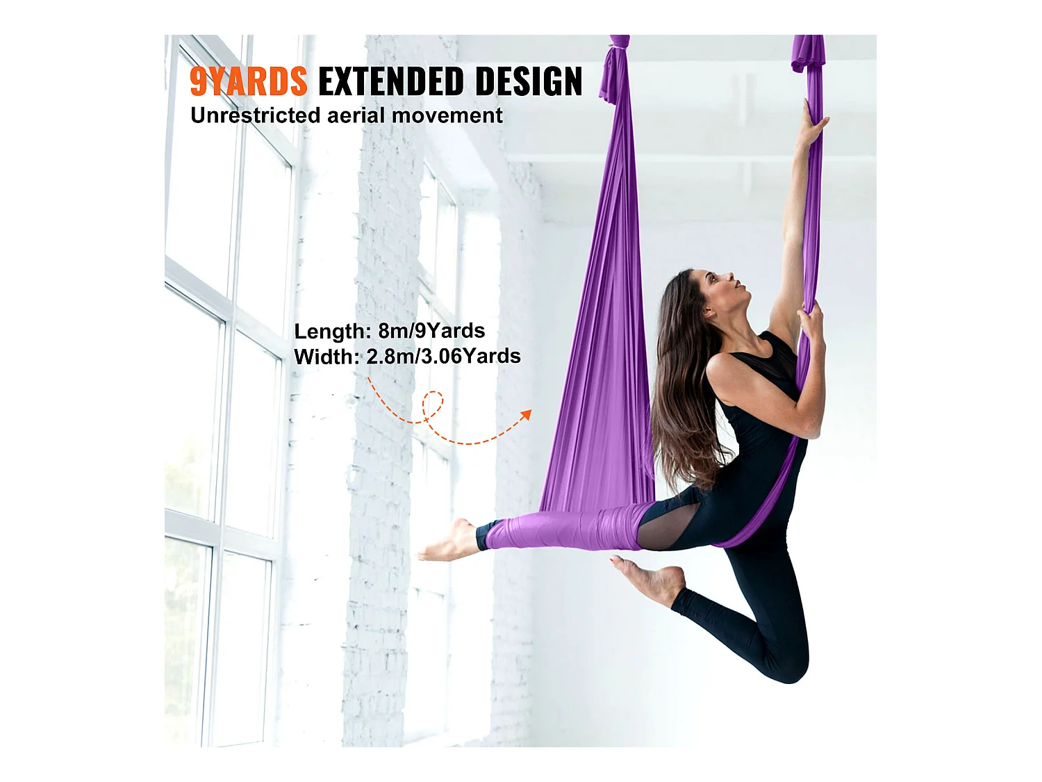 Hamac de Yoga SucceBuy, Balançoire Aérienne en Soie et Yoga, 8,7 m, Hamac Trapèze Inversion Fly, en Soie Aérienne, Violet