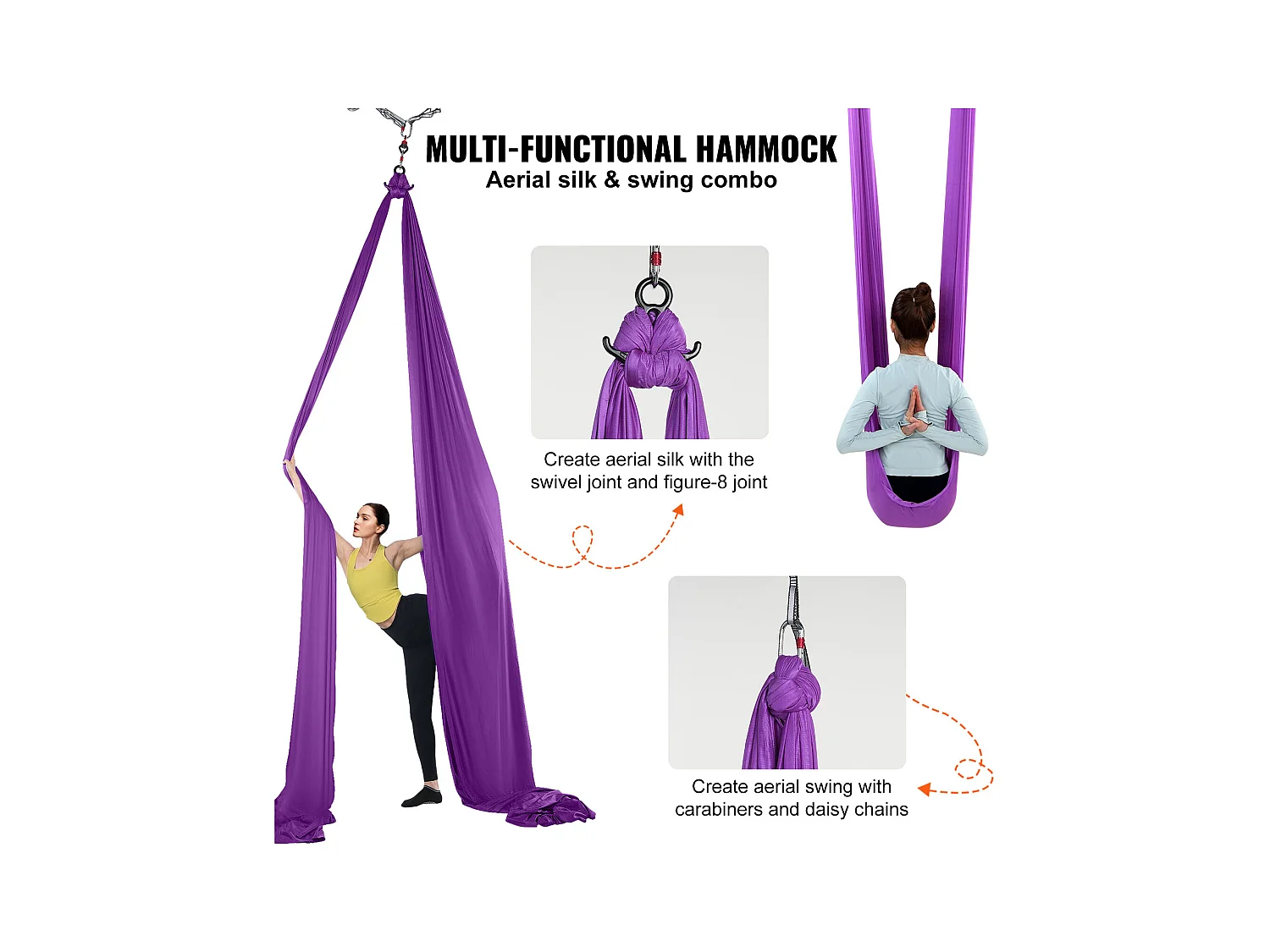 Hamac de Yoga SucceBuy, Balançoire Aérienne en Soie et Yoga, 8,7 m, Hamac Trapèze Inversion Fly, en Soie Aérienne, Violet