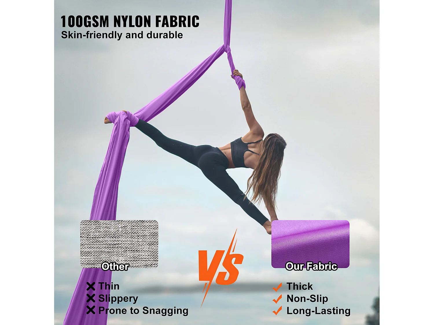 Amaca per Yoga SucceBuy, Altalena Aerea in Seta e Yoga, 8,7 m, Amaca a Trapezio Inversion Fly, in Seta Aerea, Viola