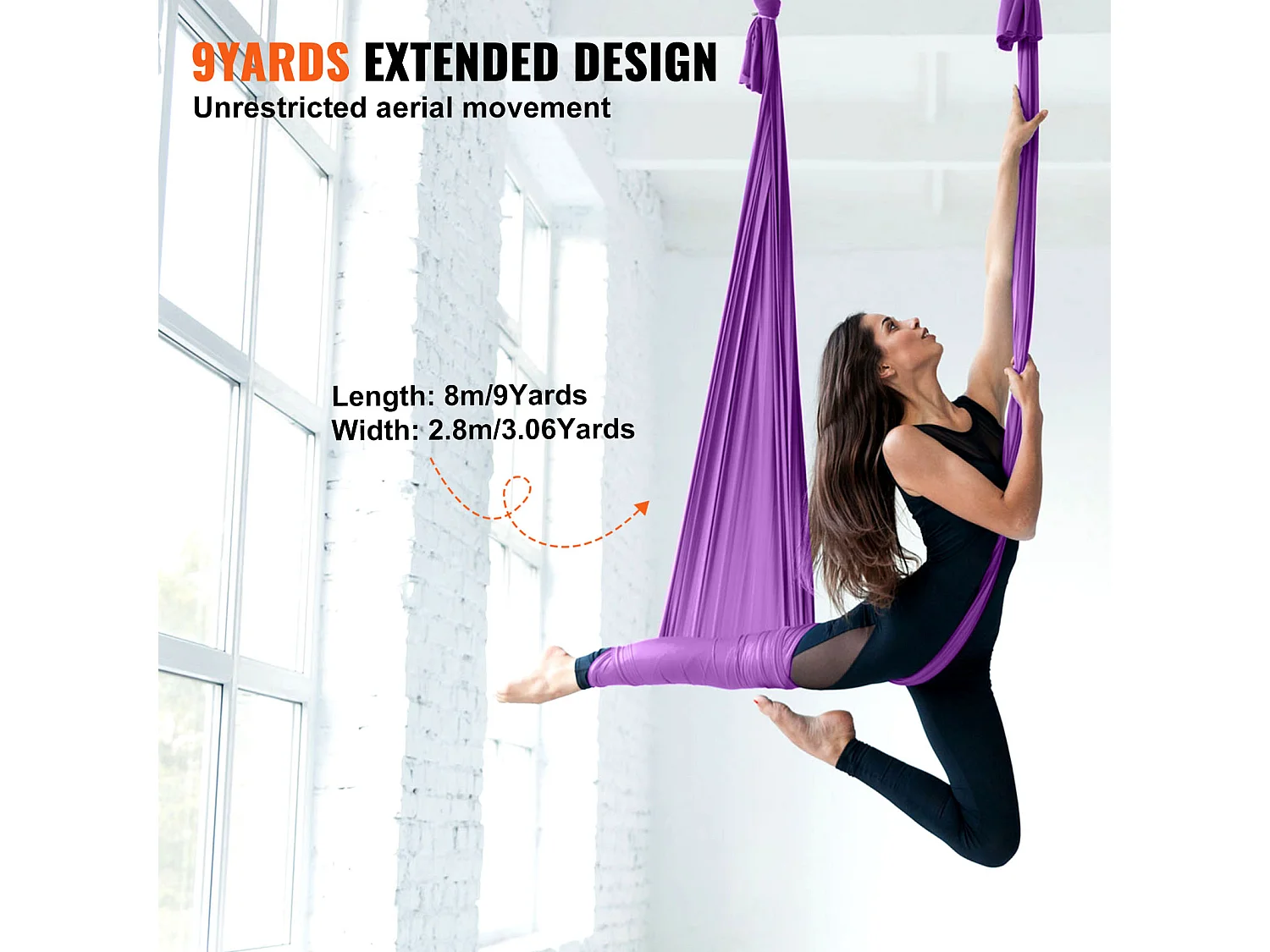 Amaca per Yoga SucceBuy, Altalena Aerea in Seta e Yoga, 8,7 m, Amaca a Trapezio Inversion Fly, in Seta Aerea, Viola