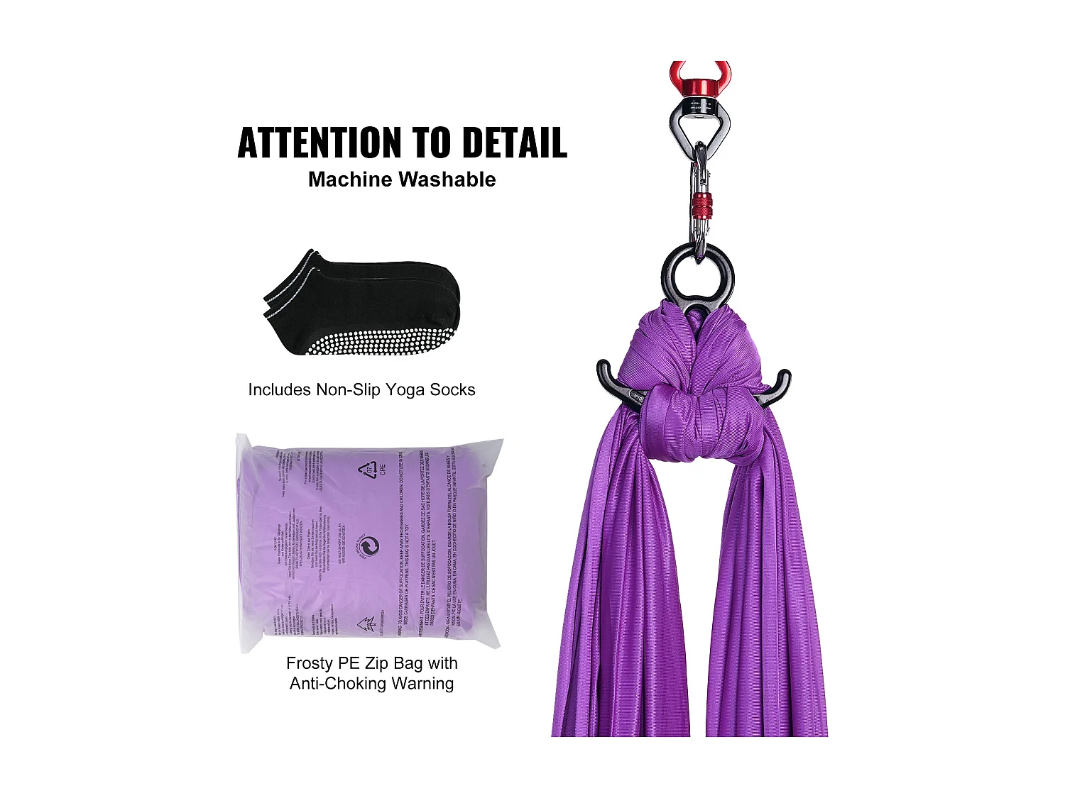 Amaca per Yoga SucceBuy, Altalena Aerea in Seta e Yoga, 8,7 m, Amaca a Trapezio Inversion Fly, in Seta Aerea, Viola