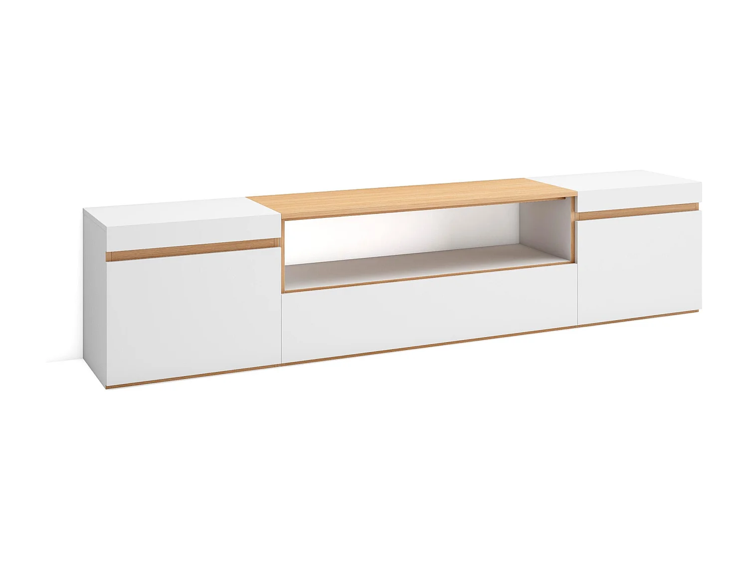 Mobile TV Soggiorno, 200x35x45cm, Per TV fino a 80", Mobile Soggiorno, Bianco e Rovere soft