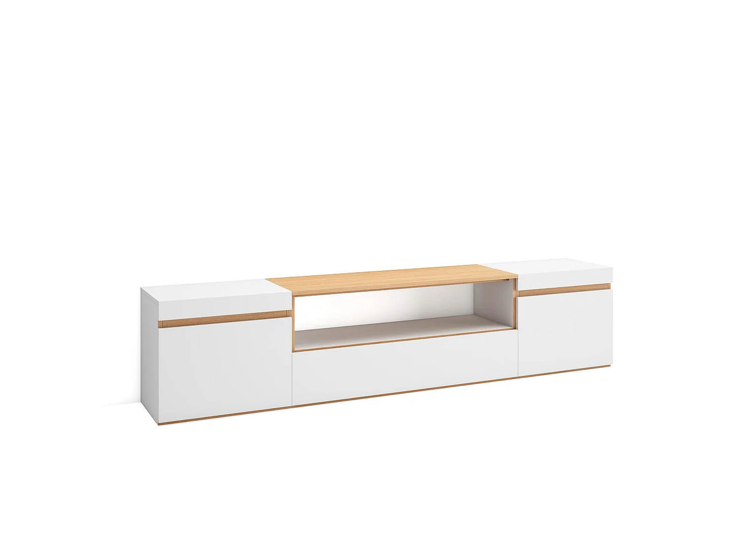 Mobile TV Soggiorno, 200x35x45cm, Per TV fino a 80", Mobile Soggiorno, Bianco e Rovere soft