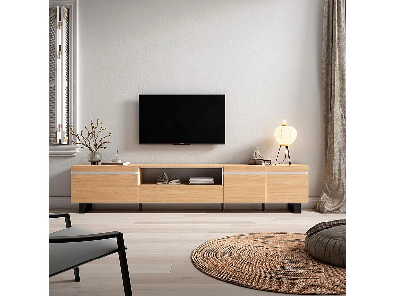 TV-Meubel, Lowboard, 288x57x35 cm, Groot formaat TV, Industrieel design, Eiken soft en Wit