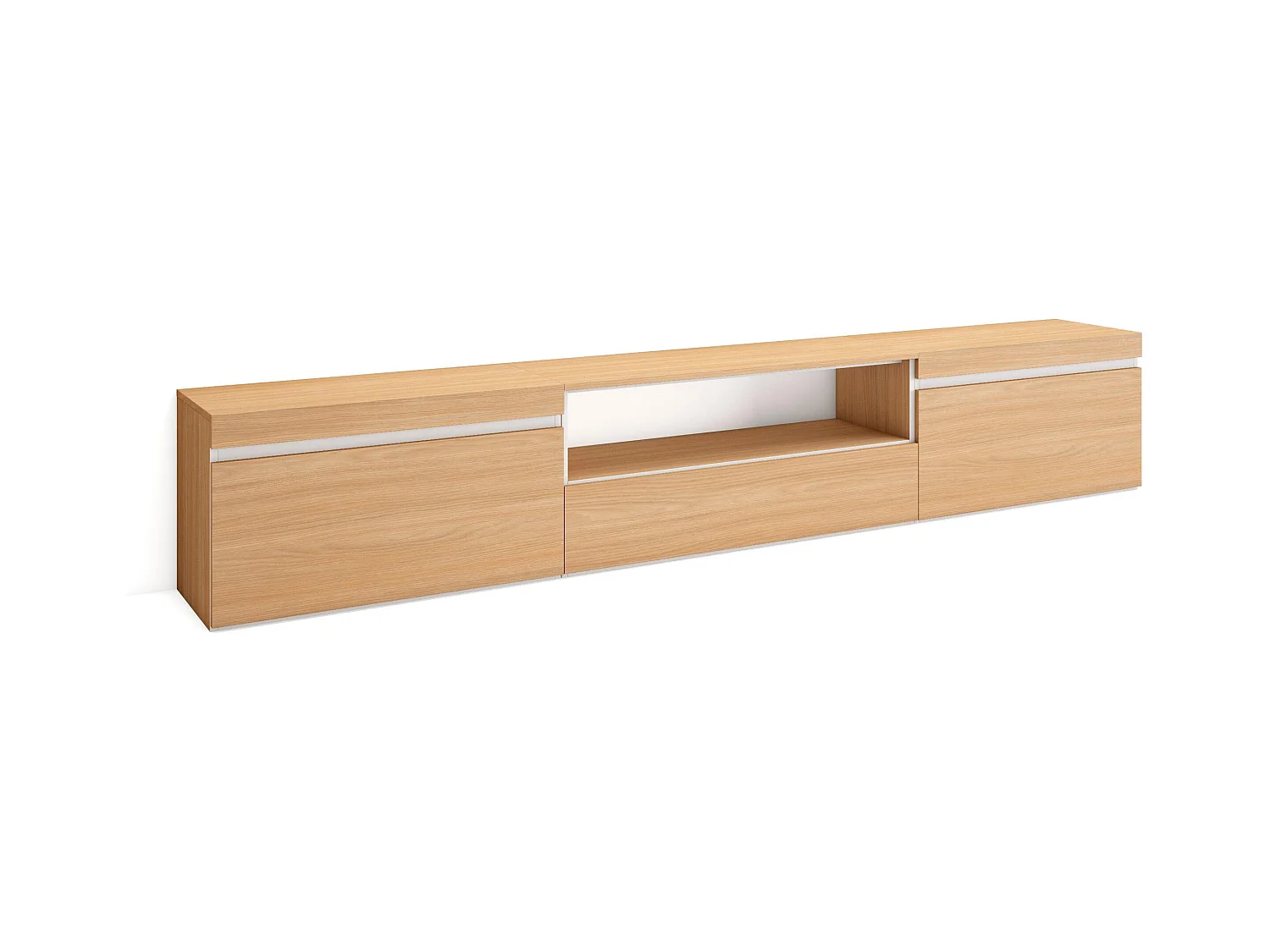 TV-Meubel, Lowboard, 260x45x35cm, Groot formaat TV, TV-Tafel, Eiken soft en Wit