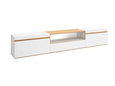 Mobile TV Soggiorno, 260x35x45cm, TV di grande formato, Mobile Soggiorno, Bianco e Rovere soft