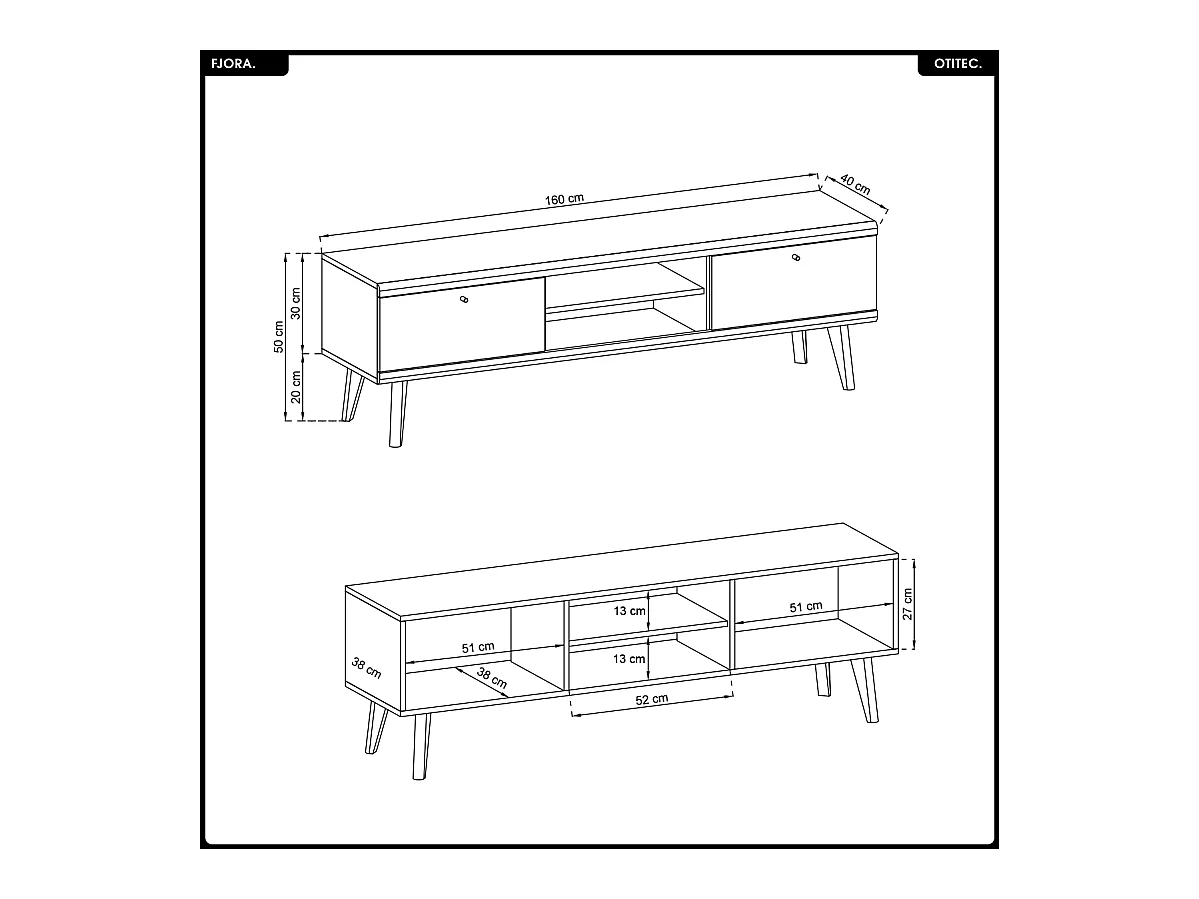 Meuble TV - L.160 x H.50 x P.40 cm - FJORA