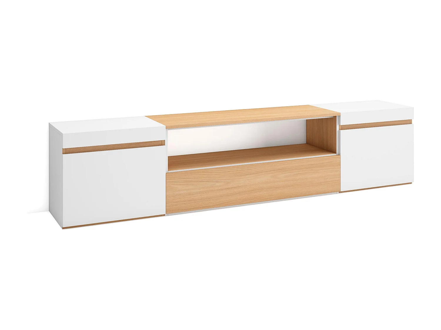 TV-Meubel, Lowboard, 200x45x35cm, Voor tv's tot 80", TV-Tafel, Eiken soft en Wit