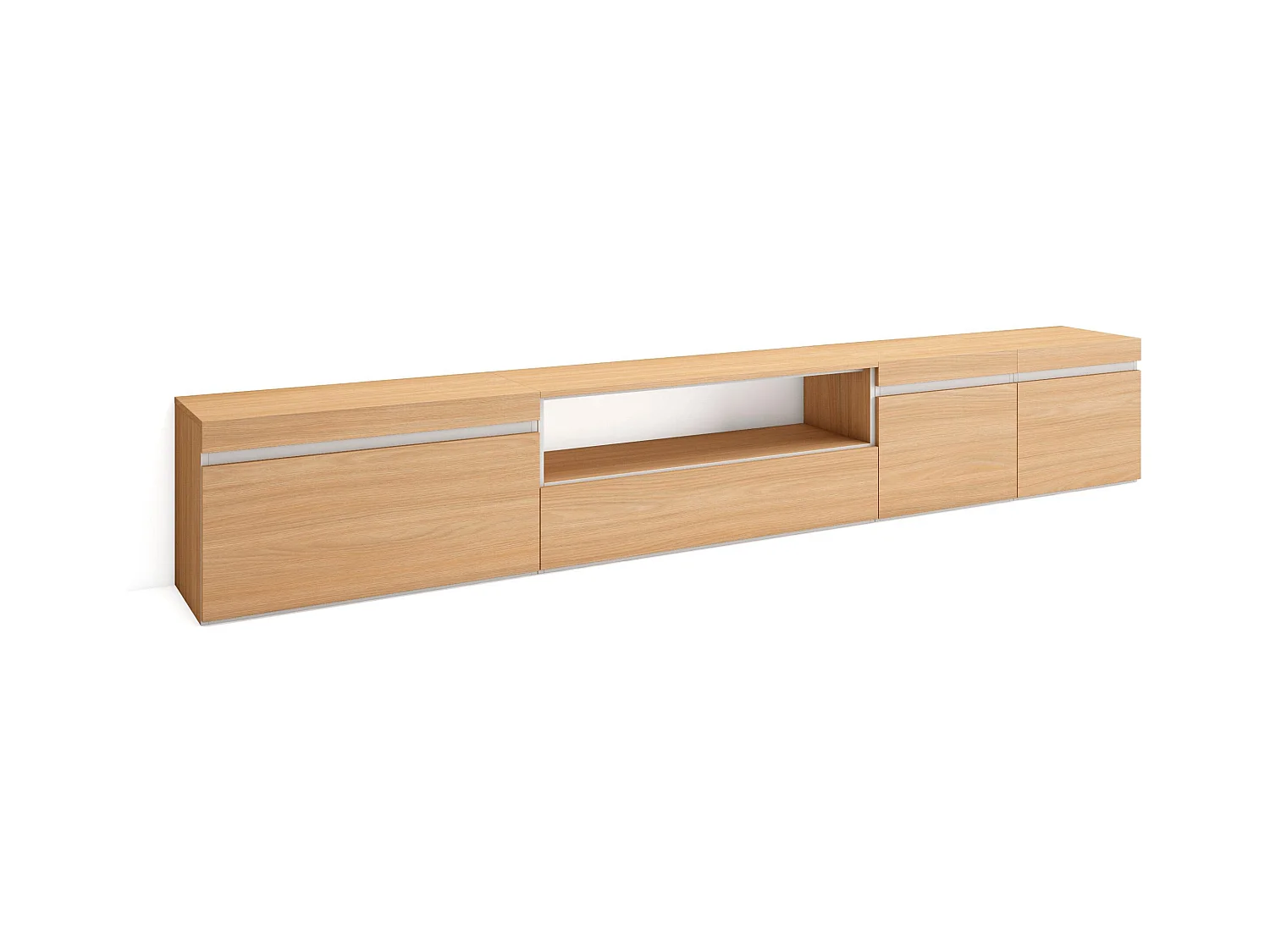 TV-Meubel, Lowboard, 288x45x35 cm, Groot formaat TV, TV-Tafel, Eiken soft en Wit