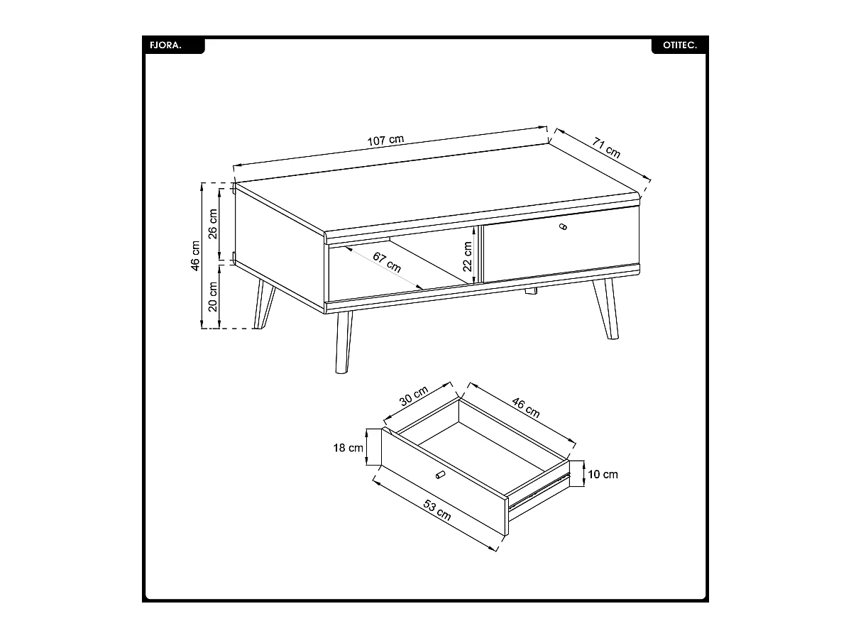 Table basse - L.107 x H.46 x P.67 cm - FJORA