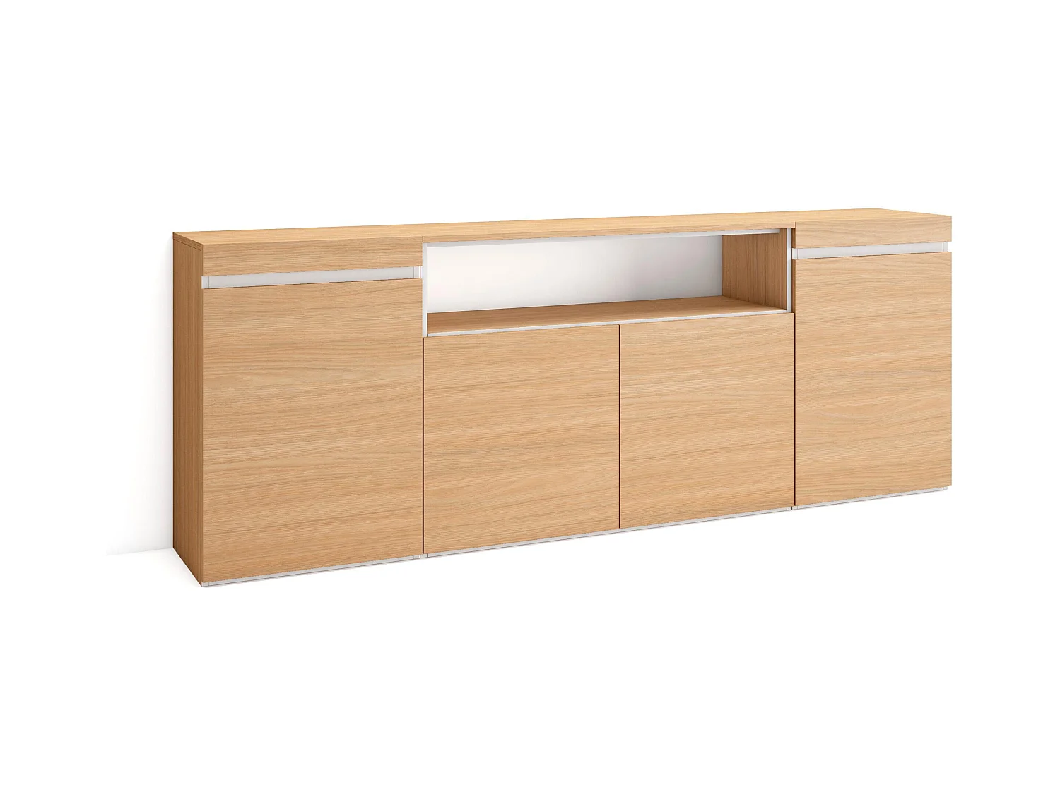 Buffet salon et cuisine, 200x35x75cm, 4 Portes, Meuble chaussure, Chêne soft et blanc