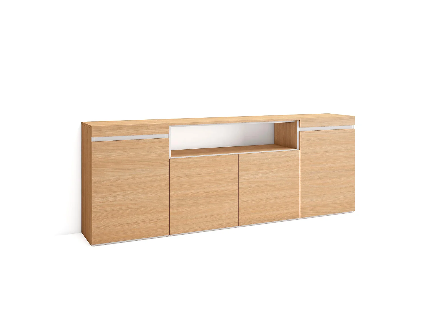 Sideboard, Highboard, 200x35x75cm, 4 Türen, Wohnzimmer, Küche, Eiche Soft und weiß