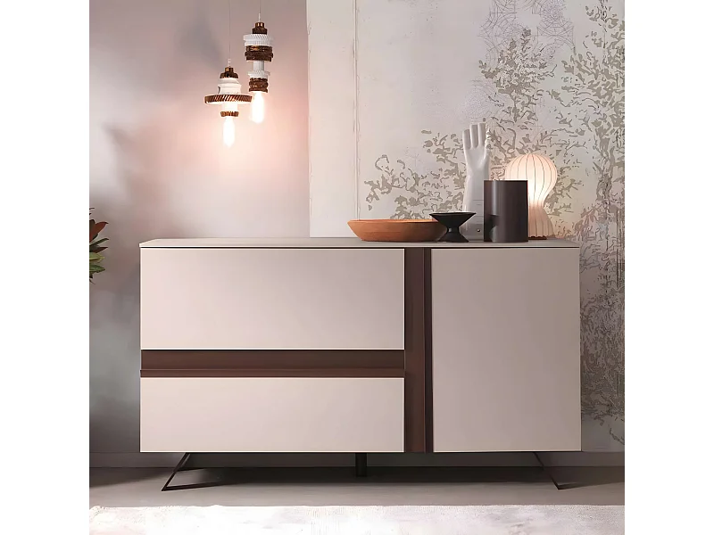 Modernes Sideboard aus Holz "Abaco" 2 Türen 1 Schublade mit lackierten Metallfüßen
