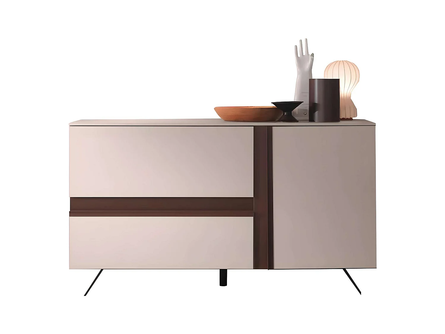 Madia moderna in legno "Abaco" 2 ante 1 cassetto con piedi in metallo verniciato