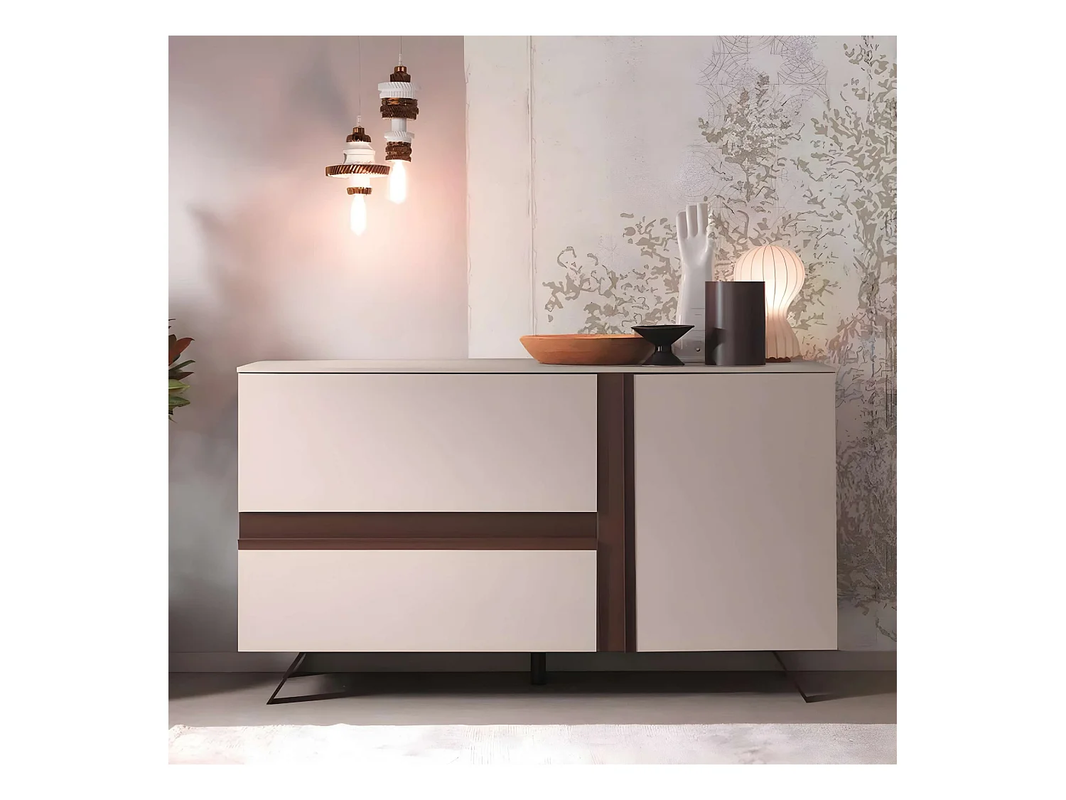 Modern houten dressoir "Abaco" 2 deuren 1 lade met gelakte metalen poten