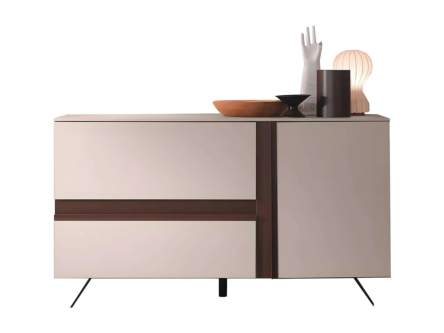 Madia moderna in legno "Abaco" 2 ante 1 cassetto con piedi in metallo verniciato