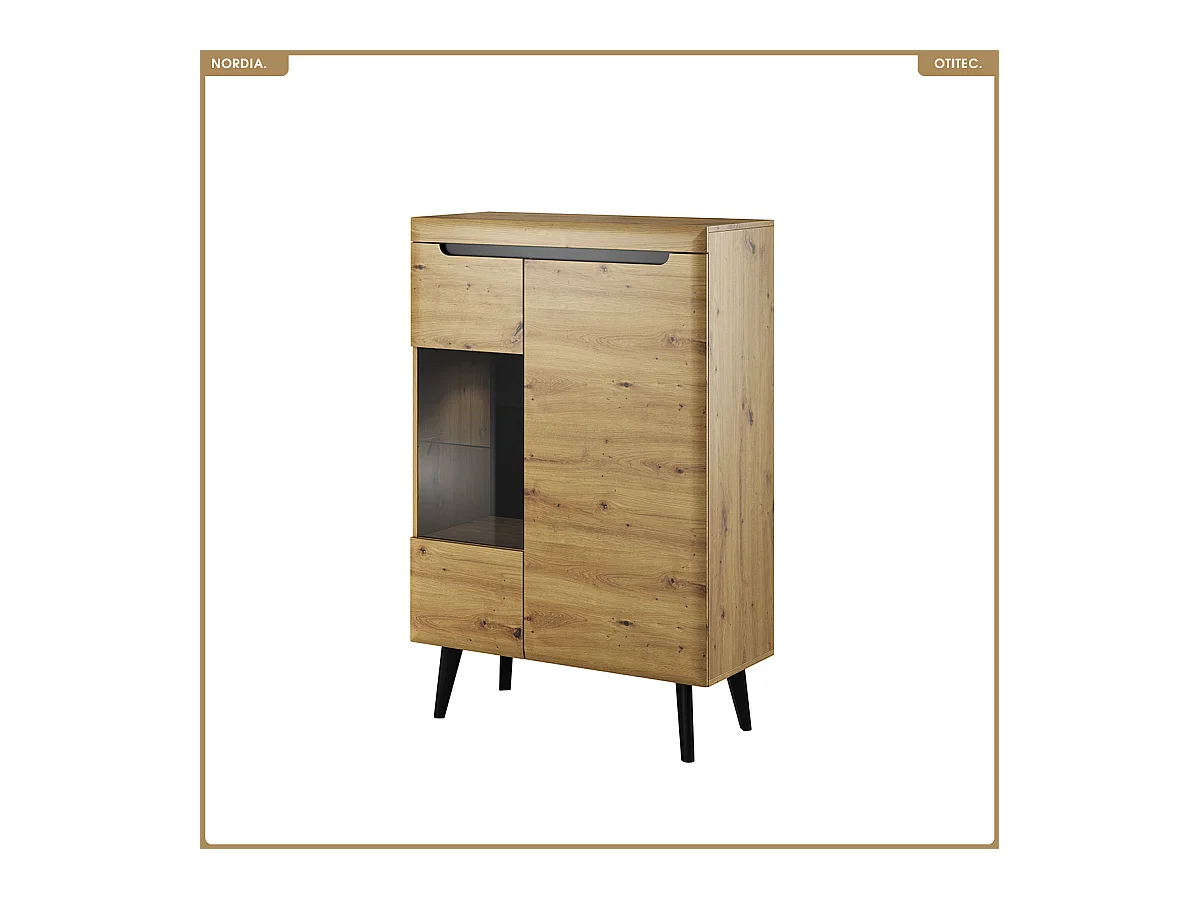 Commode vitrine - L.90 x H.134 x P.40 cm - NORDIA