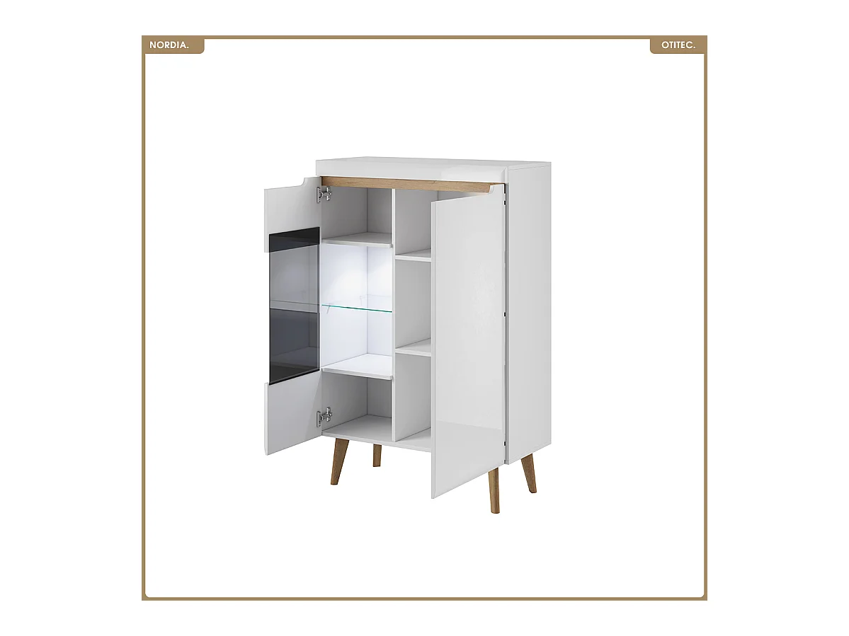 Commode vitrine - L.90 x H.134 x P.40 cm - NORDIA