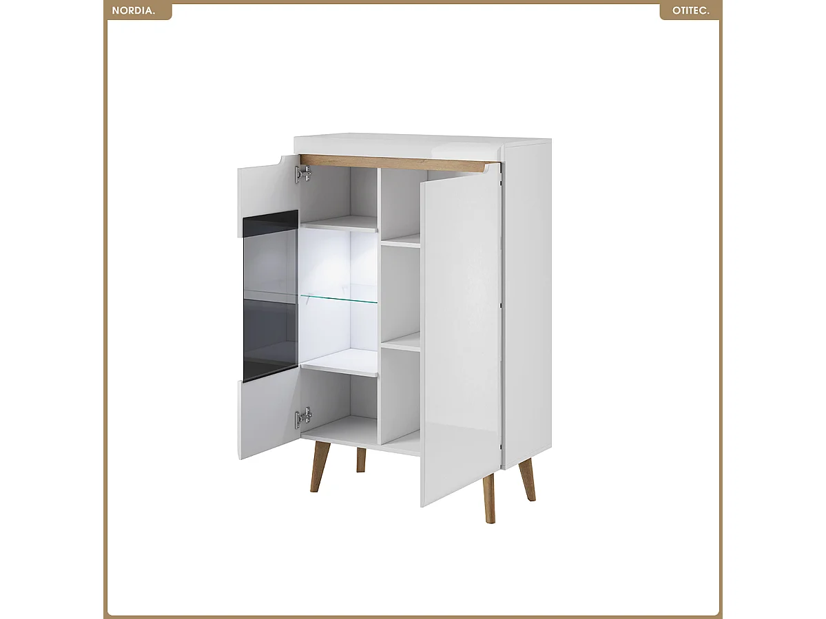 Commode vitrine - L.90 x H.134 x P.40 cm - NORDIA