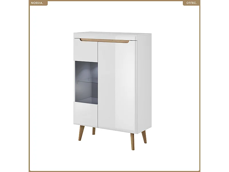 Commode vitrine - L.90 x H.134 x P.40 cm - NORDIA