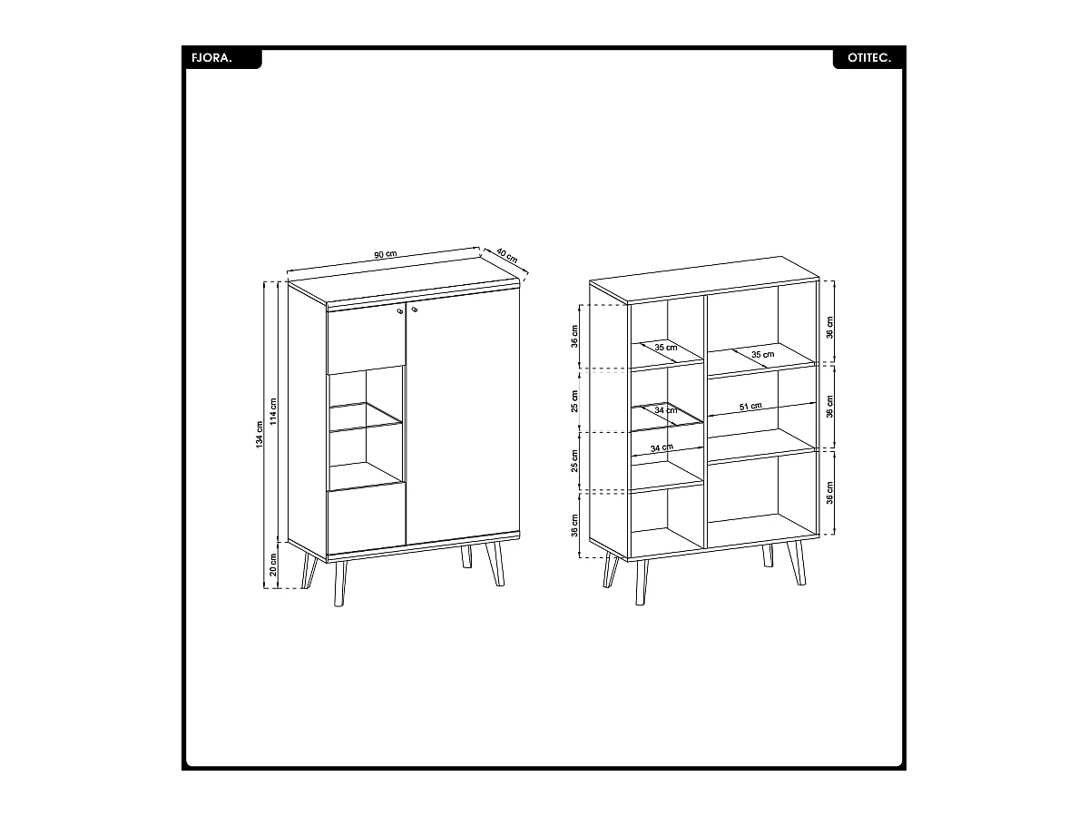 Commode vitrine - L.90 x H.134 x P.40 cm - FJORA